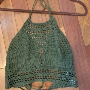 Forest green crochet crop top